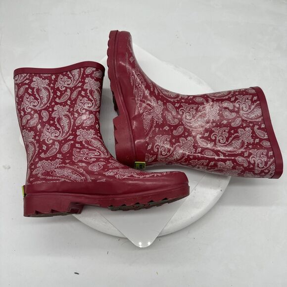 Women’s SIZE 6 Western Chief KERCHIEF Mid-CRIMSON Calf Rain Boots - Picture 5 of 10